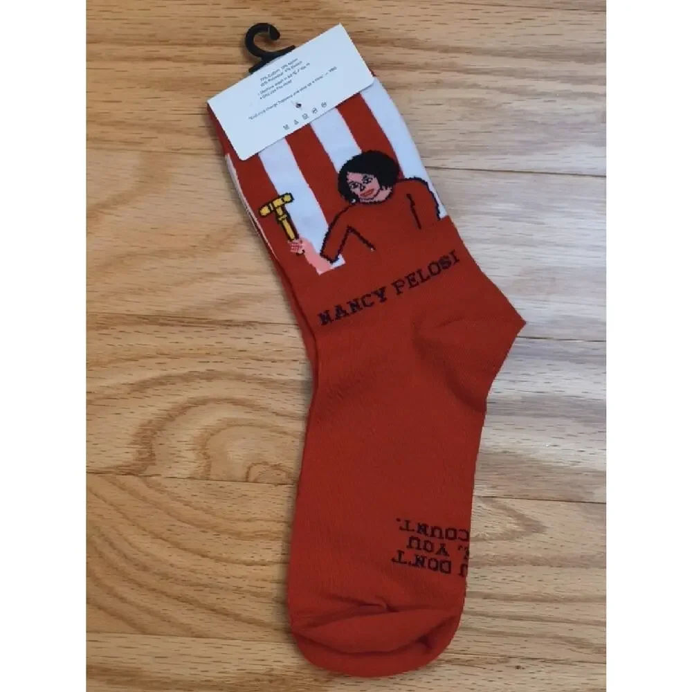 Maggie Stern Stitches Nancy Pelosi Red Crew Socks NWT